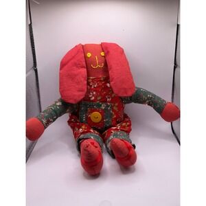Cornelloki Red Floral Cotton Stuffed Bunny Plush Toy Floppy Ears Vintage Style‎